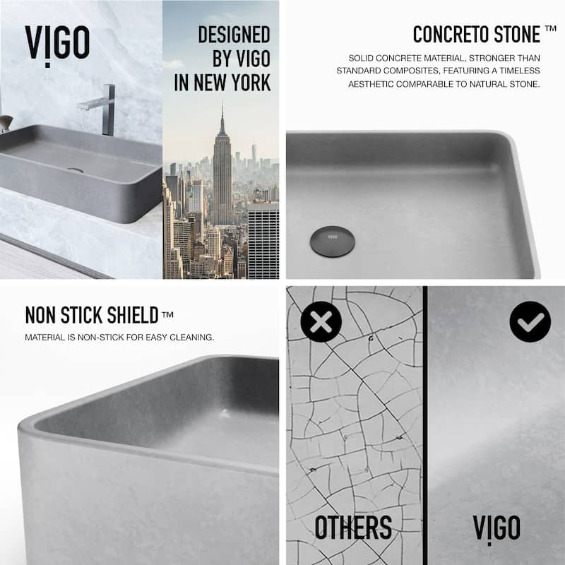 VIGO Basilica 23"L x 14"W x 4"H Concreto Stone Rectangular Bathroom Vessel Sink