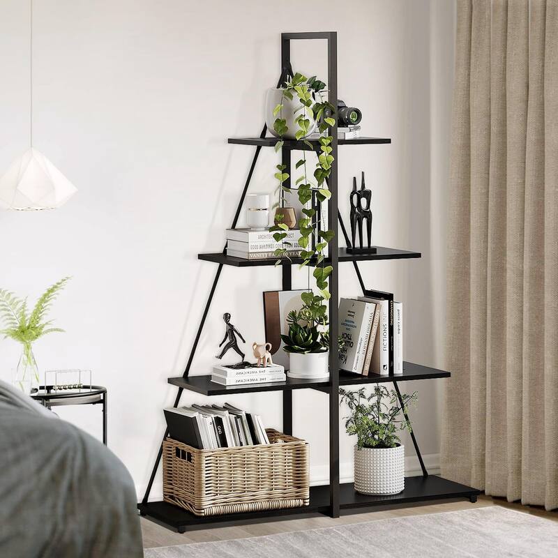 4-Tier A-Frame Ladder Bookshelf, Brown Stylish Ladder Bookcase