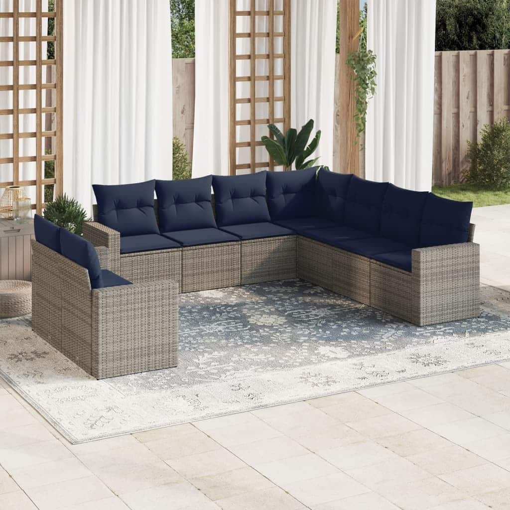 vidaXL Patio Sofa Set with Cushions Outdoor Conversation Furniture Poly Rattan - 25.8" x 24.4" x 27.2"