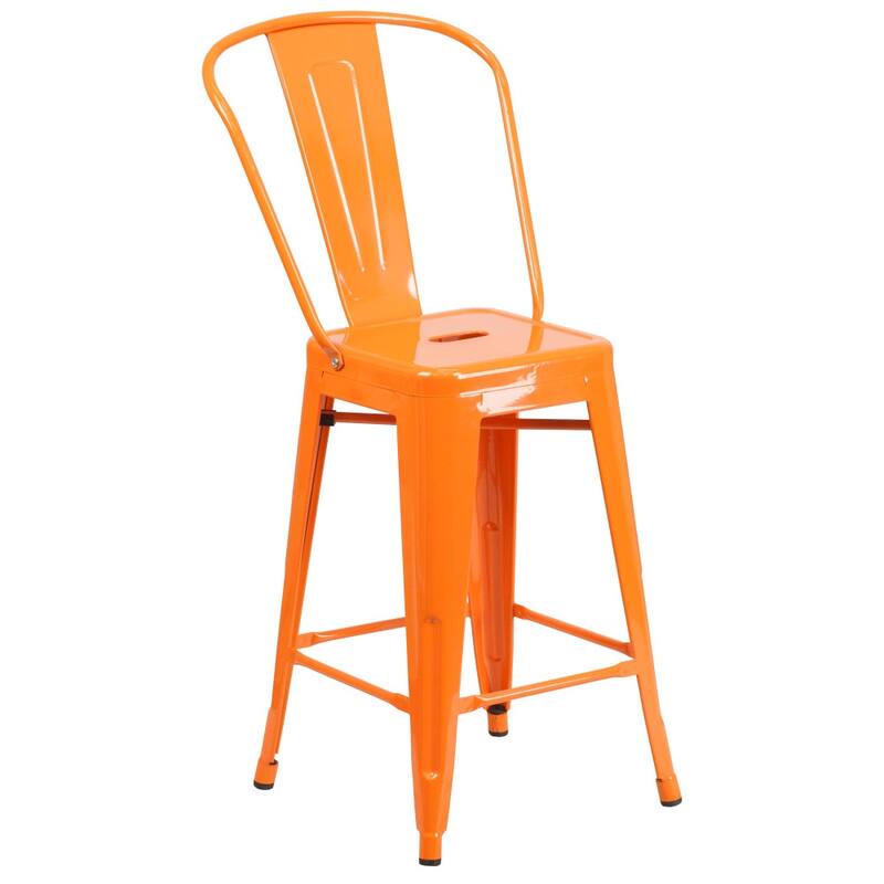 24'' High Metal Indoor-Outdoor Counter Height Stool with Back