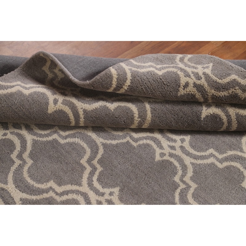 Geometric Trellis Area Rug Hand-Tufted Wool Carpet - 5'1" x 7'11"