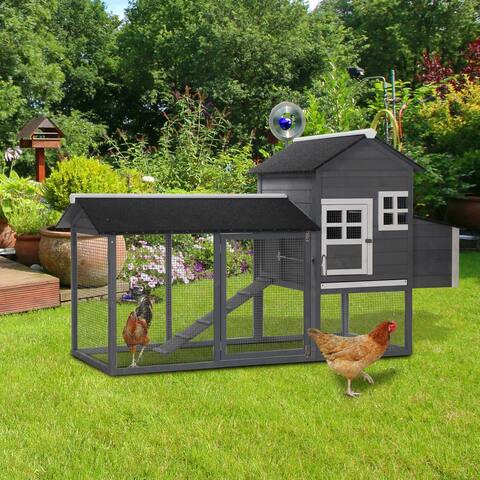 PawHut 84" Chicken Coop Wooden Hen House Rabbit Hutch Poultry Cage Pen Backyard with Covered Fun Run, Home-Like Nesting Box