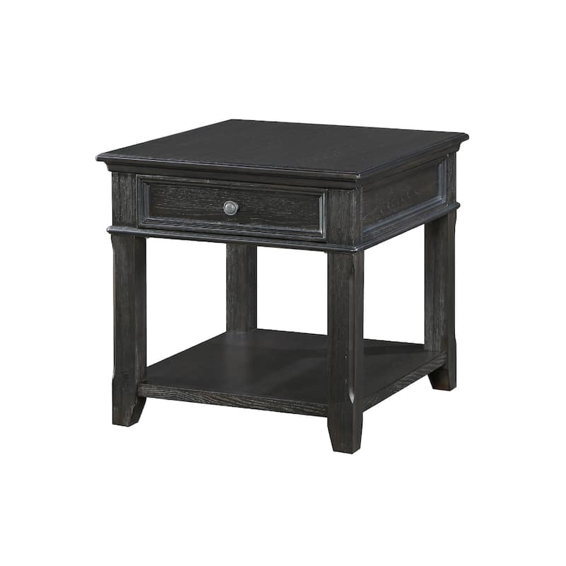 Riel Side End Table w USB Port, 27 Inch Top, 1 Drawer, Charcoal Black