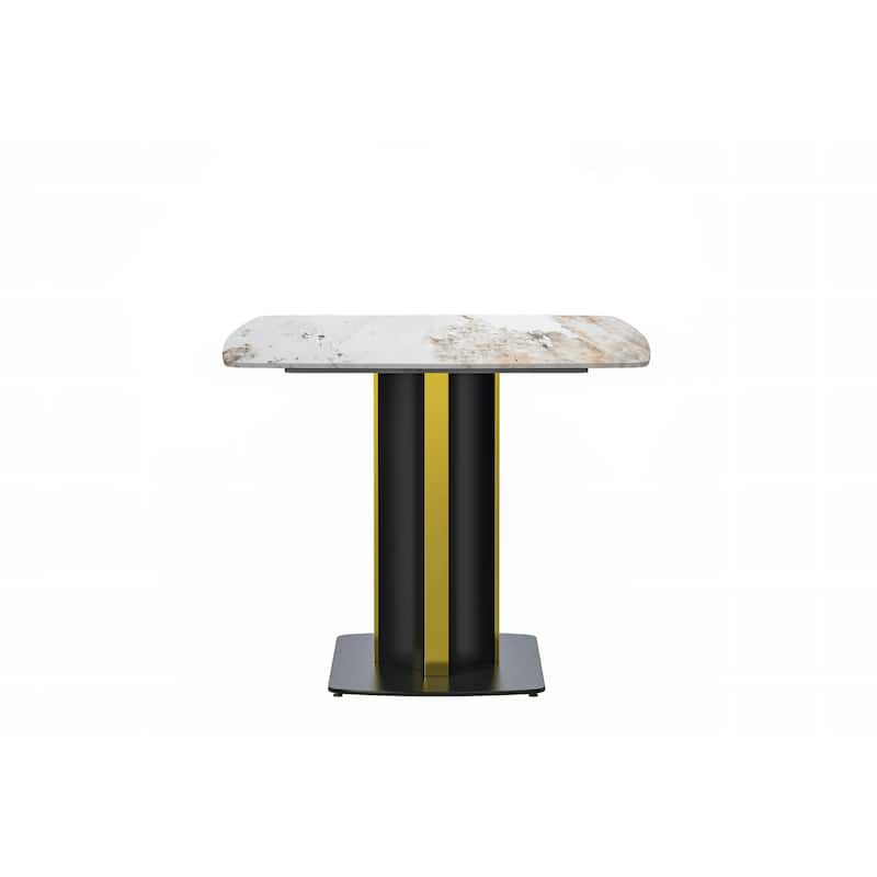 Sylva Dining Table Rectangular Tabletop in Gold Pedestal Base
