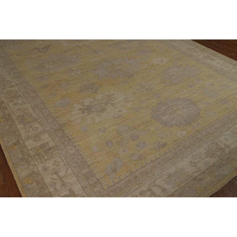 Vegetable Dye Oushak Turkish Area Rug Handmade Yellow Wool Carpet - 8'3" x 9'10"