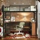 preview thumbnail 1 of 13, Contemporary Twin Size Metal Loft Bed with 3 Layers of Shelves and L-shaped Desk, Versatility galore, Maximized space, Black Black