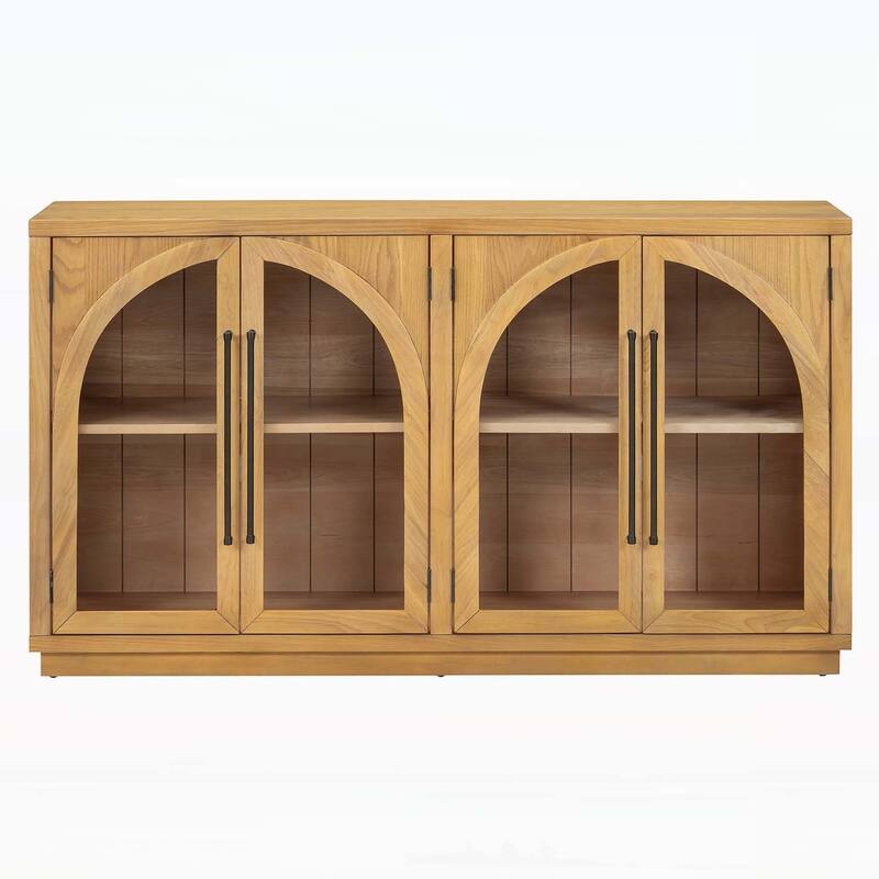 4-Door Storage Cabinet with Glass Doors and Arched Design