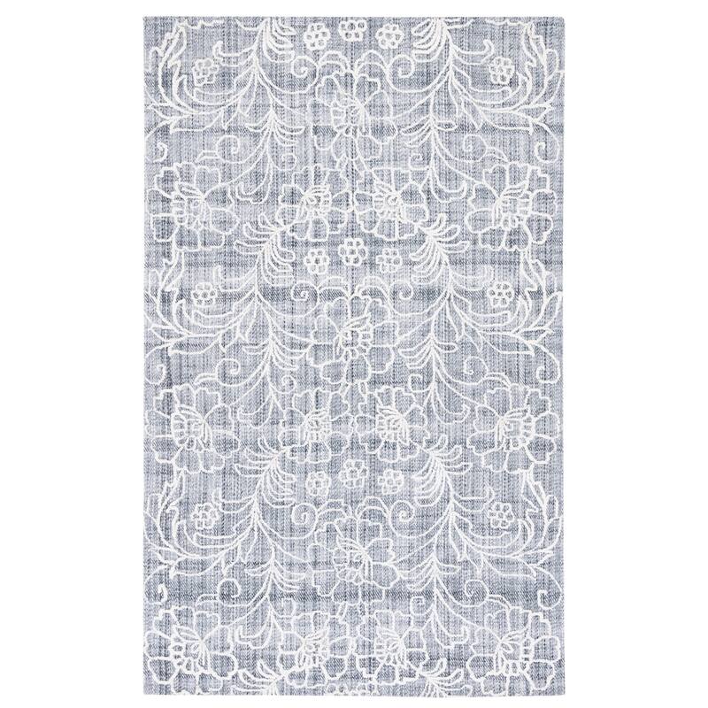 SAFAVIEH Handmade Marbella Doree Floral Rug - 6' Square - Dark Grey/Ivory