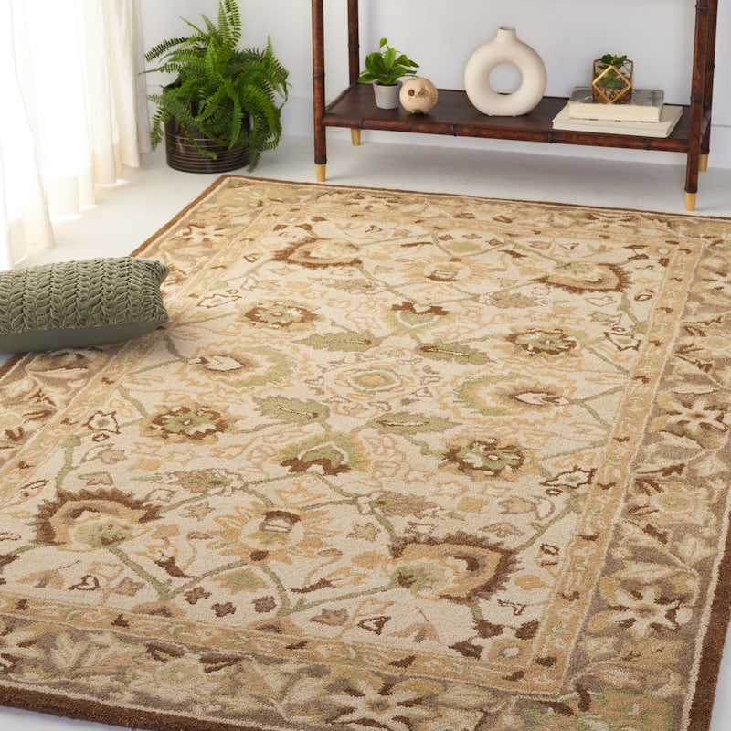 SAFAVIEH Handmade Anatolia Renelle Traditional Oriental Hand-spun Wool Rug - 4' x 6' - Ivory/Brown