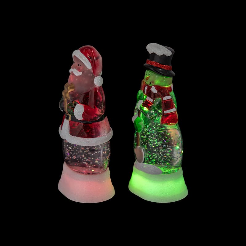 LED Lighted Color Changing Santa and Snowman Acrylic Christmas Snow Globes - 6.25" - Set of 2