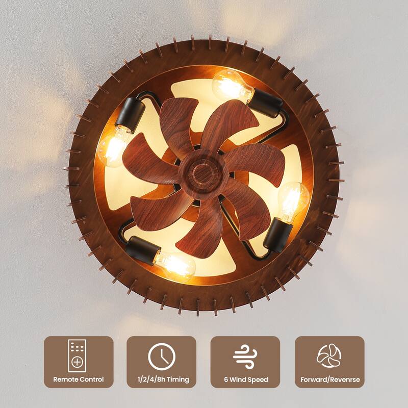 20" Ceiling Fan with Lantern for Kitchen, Farmhouse, Bedroom Ceiling Lights (6 Speeds, 1/2/4 Hour Timer) - Walnut