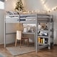preview thumbnail 1 of 27, Full Size Wooden Loft Bed with Shelves, Desk and Writing Board White