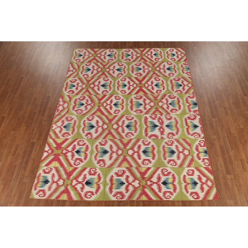 All-Over Kilim Oriental Area Rug Hand-Woven Wool Carpet - 8'2"x 10'10"