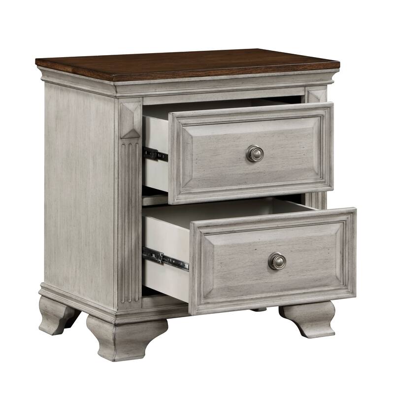 Traditional Two-Tone 1pc Nightstand w/ 2 Drawers in Gray & Brown for Elegant Bedroom