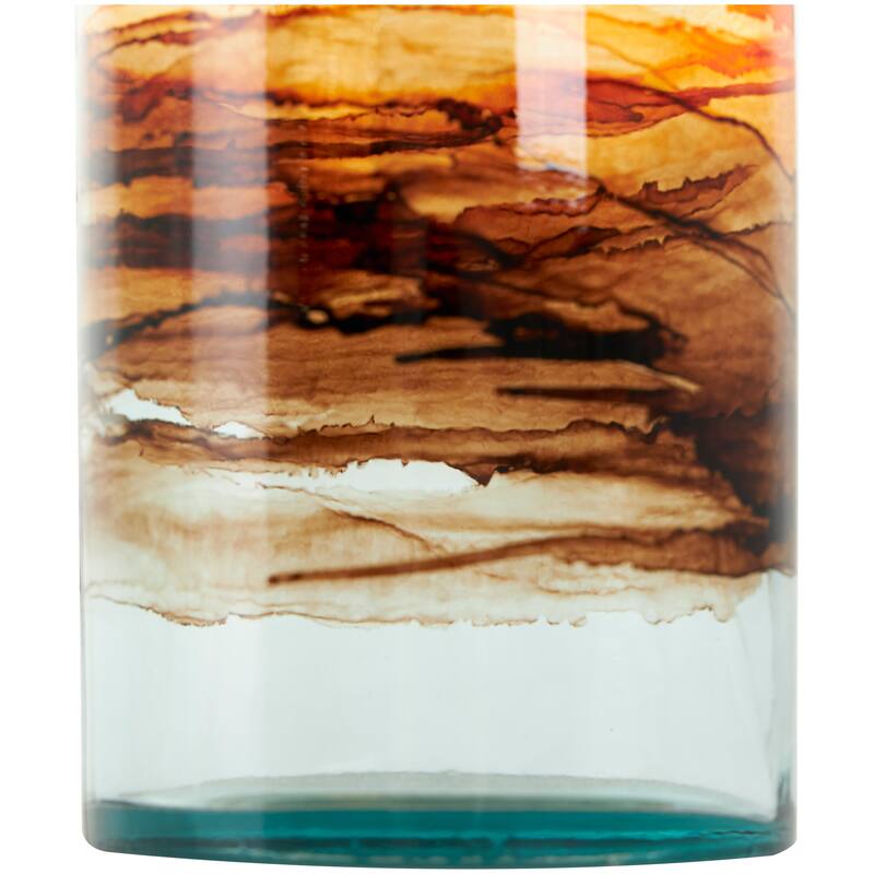 Clear Recycled Glass Abstract Vase with Swirled Colored Glass Bands