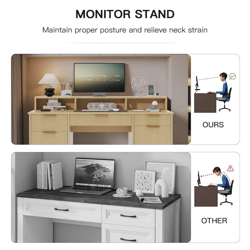 Pocassy Large Home Office Desks with 3 Drawers & 2 Storage Cabinet