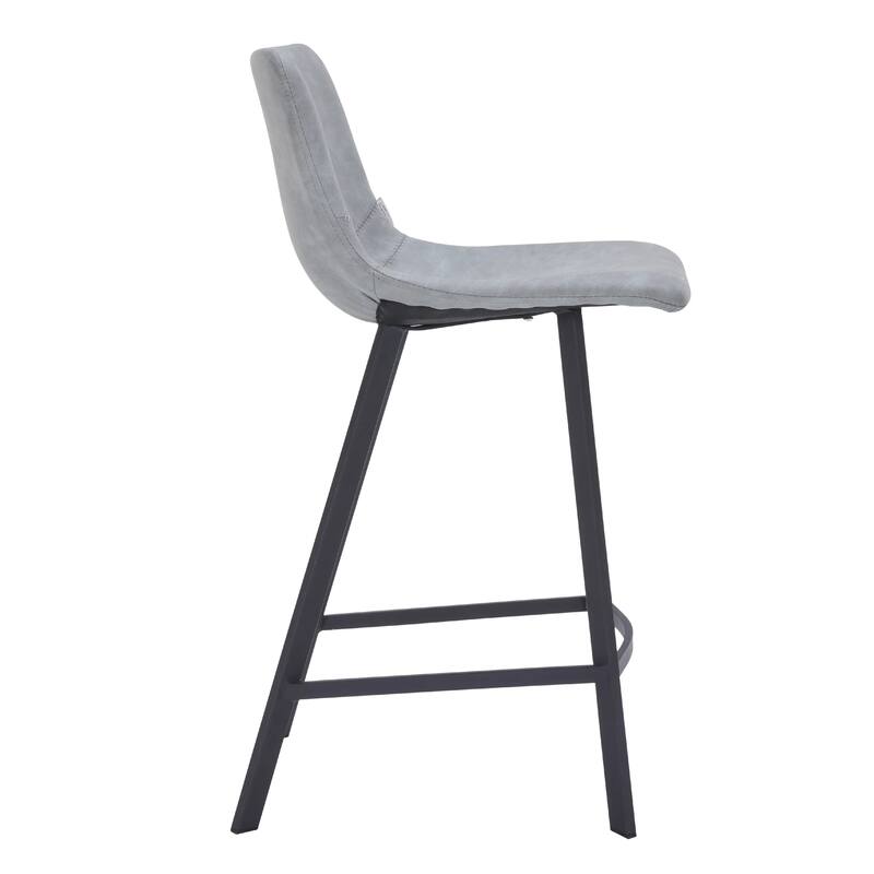 Elland Leather Bar Stool - Modern Counter Height Stool with Black Stainless Steel Legs for Kitchen Island or Home Bar Set of 2