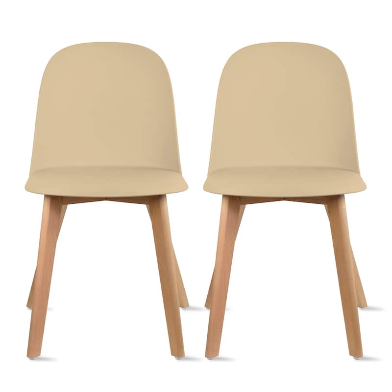 Set of 2 Modern Plastic Side Chairs with Wire Chrome Legs Ergonomic Dining Chairs for Kitchen, Dining Room, Office & Living Room - Beige