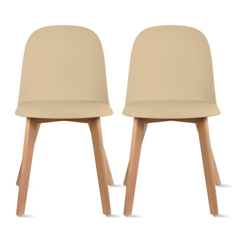 Set of 2 Plastic Dining Side Chair Wood For Event Kitchen Office Event Garden Patio Cafe - Beige