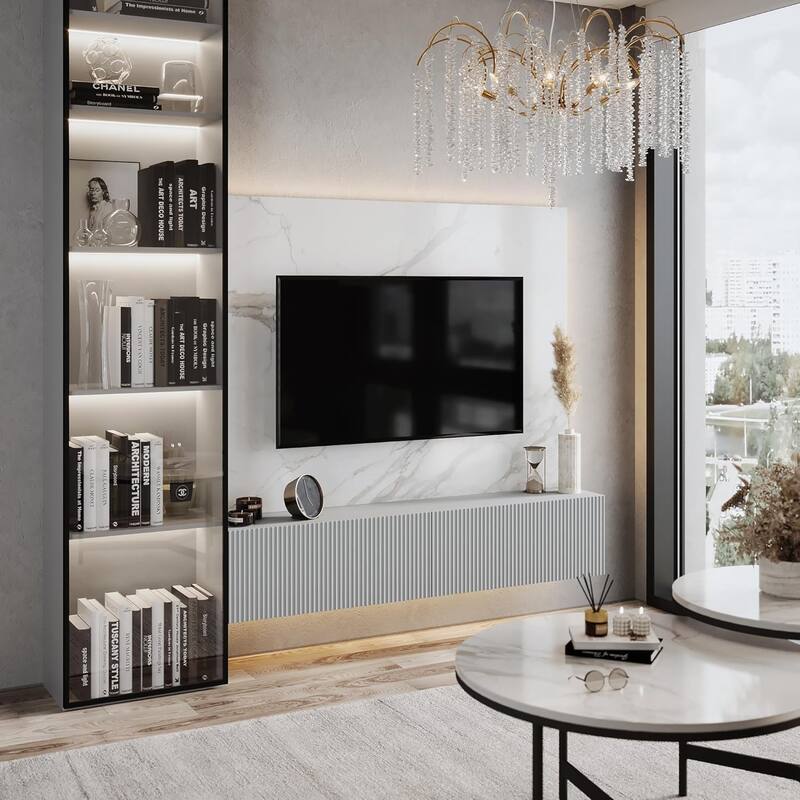Living Skog Camelia White 59 in. Floating TV Stand Fits TV's up to 65 in. with Wall Mount Feature - 71 in - Grey