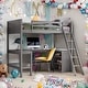 preview thumbnail 36 of 50, Twin Size Wooden Loft Bed With Shelves and Desk for Home