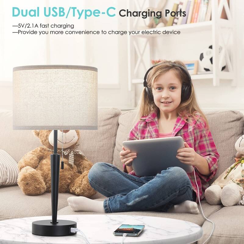 Set of 2 Bedside Table Lamp, Pull Chain Nightstand Lamps - E26