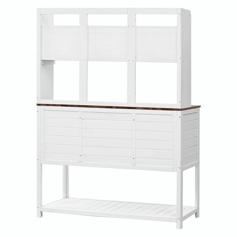Fir Wood Garden Work Table - Potting Bench with Hutch, Drawer & Adjustable Shelves