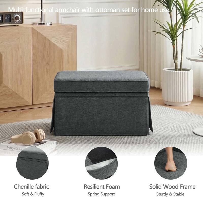Rectangle Chenille Upholstered Storage Ottoman