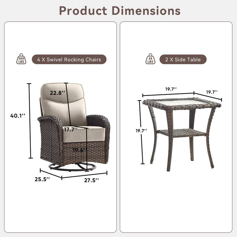 Pocassy Outdoor Wicker Patio Swivel Chair with Ottoman Sets