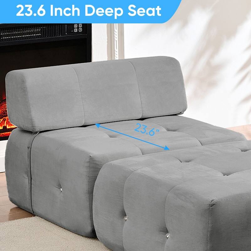 Mixoy Modern Velvet Single Sofa, 1-Seater Modular Sofa Couch with Rivet Trim for Living Room