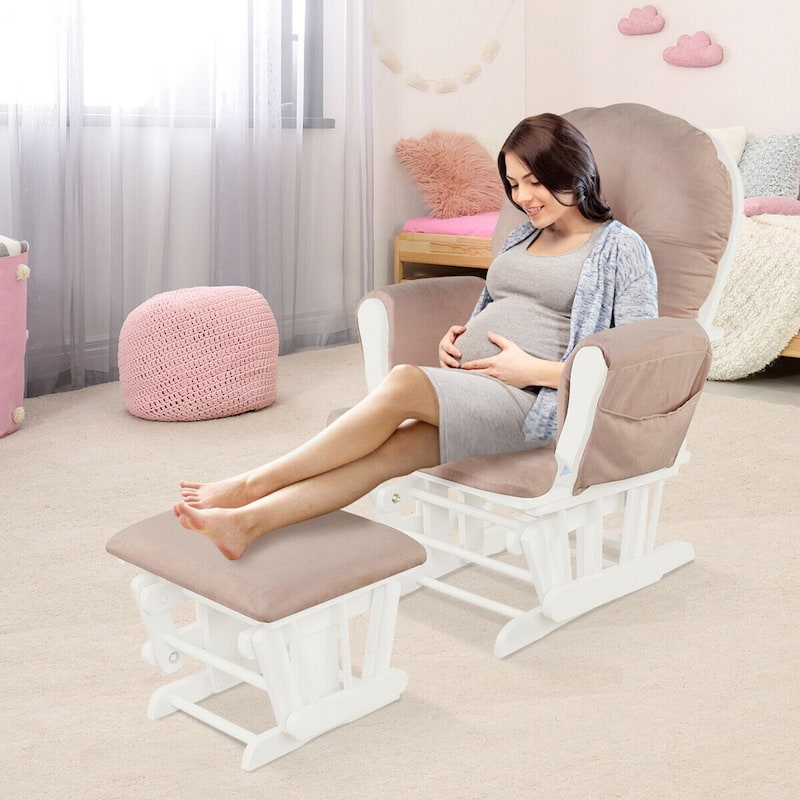 Gymax Baby Nursery Relax Rocker Rocking Chair Glider & Ottoman Set w/