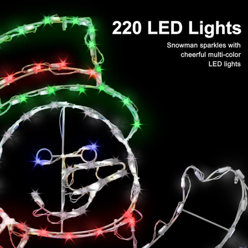 Puleo International 5' 2D Outdoor Snowman with 222 Multi-Color-Color LED Lights - White