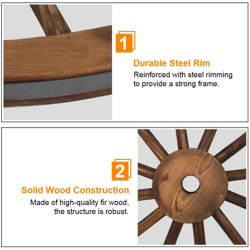 2pcs 30-Inch Garden Art Wall Decor Wooden Wagon Wheel Brown