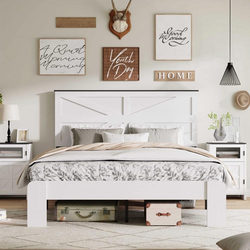 Noise Free Wood Platform Bed Frame No Box Spring Needed and Easy Assembly Too