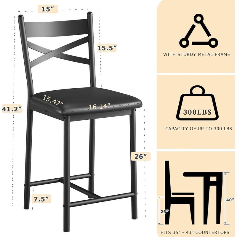 Modern 26" Counte Height Bar Stools for Kitchen Island, Black