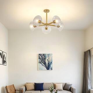 26" Modern Gold 5-Light Sputnik Chandelier with Clear Glass Shades