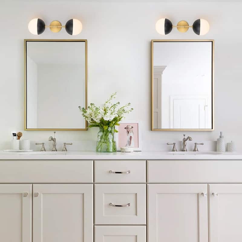 Modern Mid-century 2-Light White Opal Globe Wall Sconce