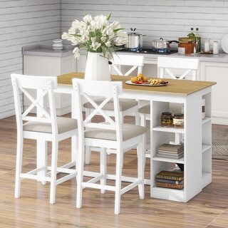 5-Piece Dining Table Set ,60"Lx30"W Solid Wood Farmhouse Counter Height ...