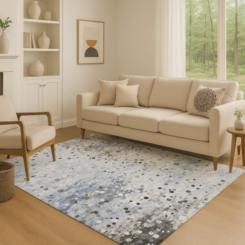 Premium Washable Super Soft Abstract Drip Mayfield Rug - Sky - 8' x 10'