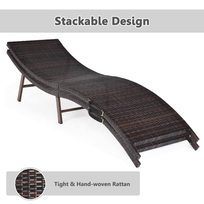 Gymax Set of 2 Folding Wicker Chaise Portable Lounge Chair w/ - 81''x 23.5''x 20''