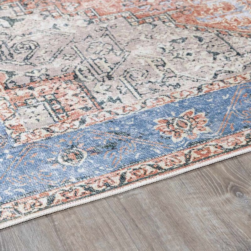 Hauteloom Rosman Hallway, Kitchen Machine Washable Runner Rug - Beige, Black, Blue - 2'7" x 14'