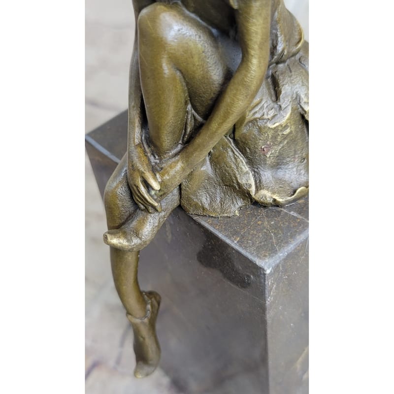 Young Child Winged Fairy Angel Bronze Sculpture Statue Figure On Marble Base