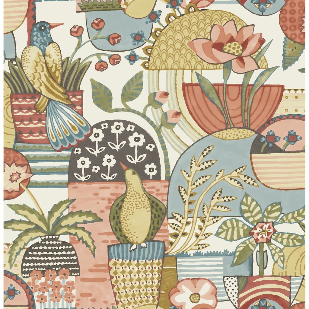 A-Street Prints Fika Mustard Blissful Birds and Blooms Wallpaper