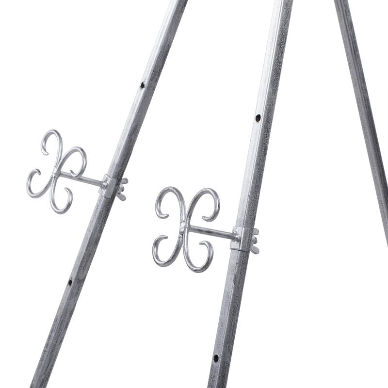 Metal Scroll Large Adjustable 3 Tier Easel with Chain Support - Gold or Gray - Roche River Decor