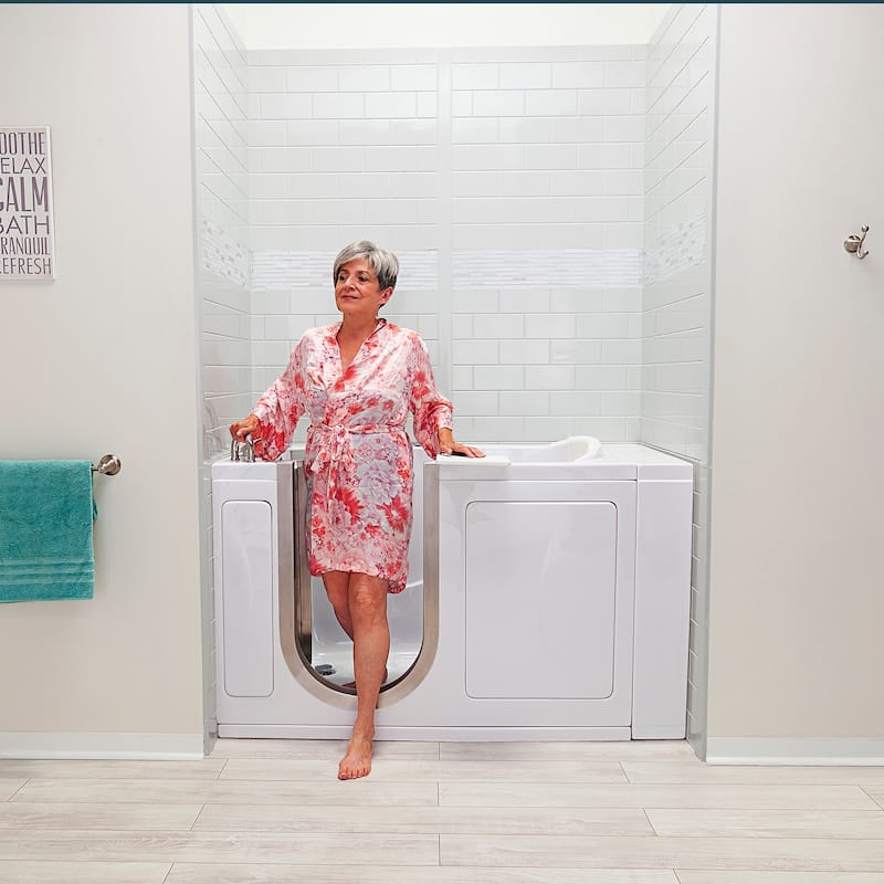 Ella Petite 28"x52" Acrylic Walk-In Bathtub with Inward Swing Door, 5 Piece Fast Fill Faucet, 2" Dual Drain