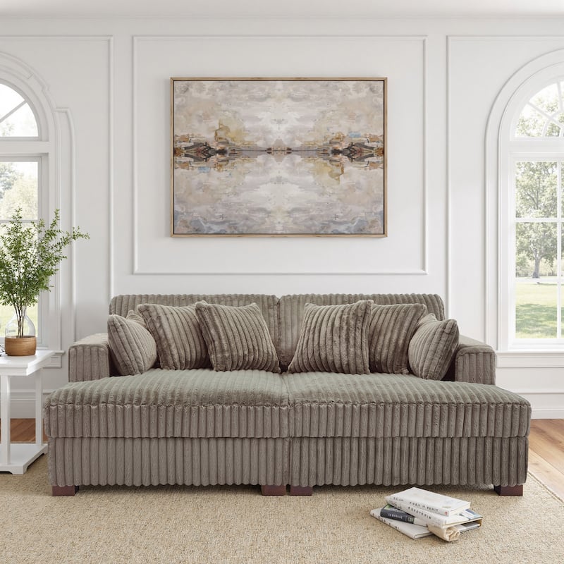 Sophia 84" W Plush Corduroy Chaise Lounge Modular Sectional Sofa