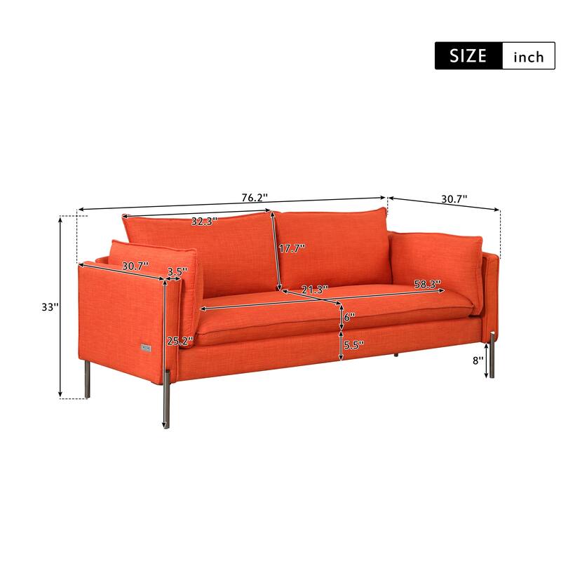 76.2" Modern Style 3 Seat Sofa for Living Room