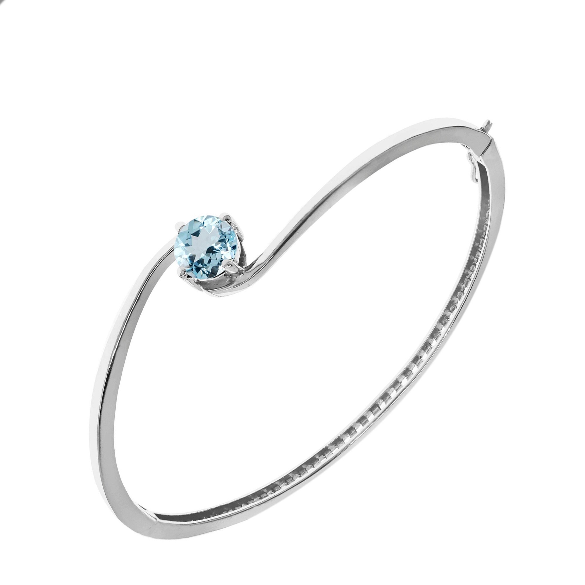 Sterling Silver with Aquamarine Solitaire Bangle Bracelet-7.25''