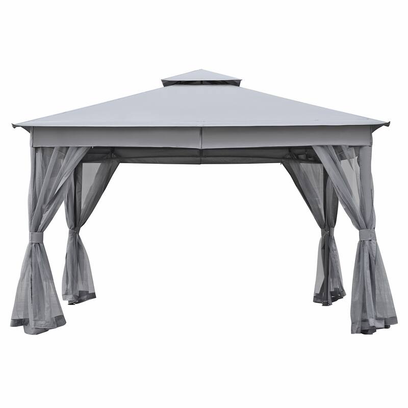 Patio Gazebo Tent with Double Roofs and Mosquito Netting for Backyard
