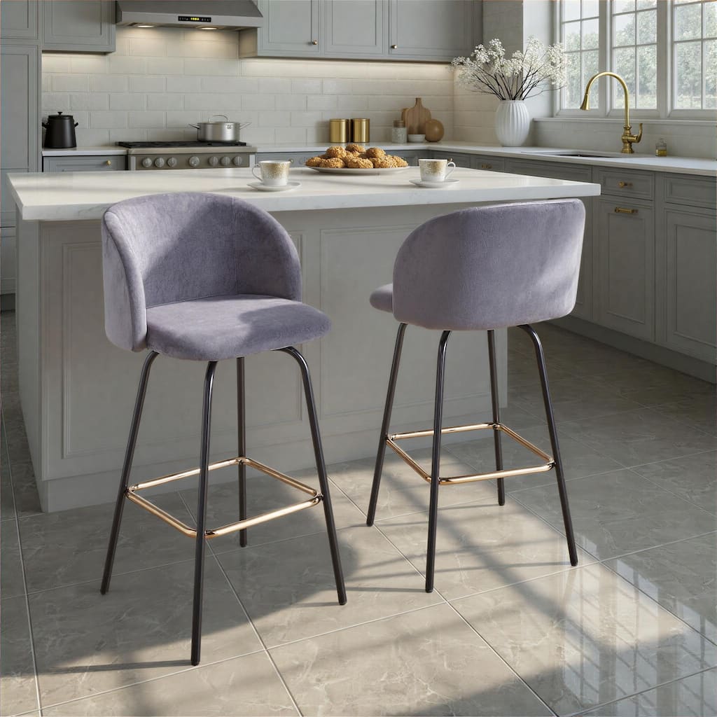 Silver Orchid Harding 26" Fixed-Height Swivel Counter Stool with Metal Legs (Set of 2)
